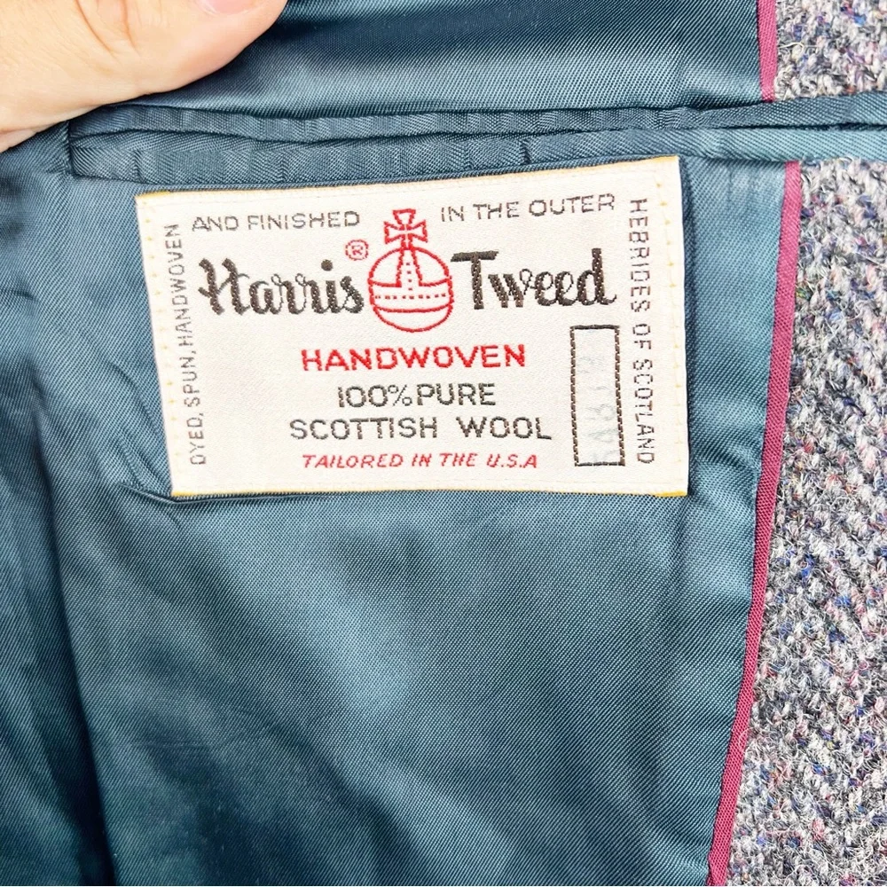Harris Tweed‎ Vtg Mens Gray 100% Scottish Wool Sport Coat Blazer Herringbone